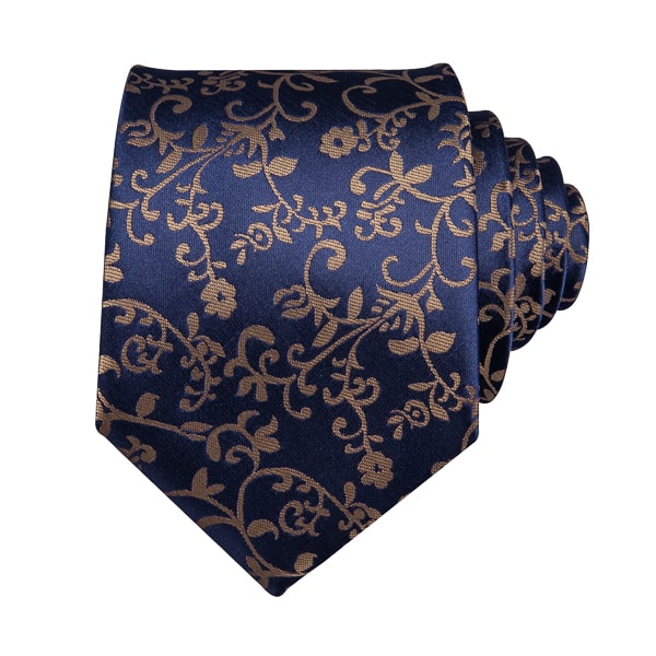Dark blue and brown floral silk tie