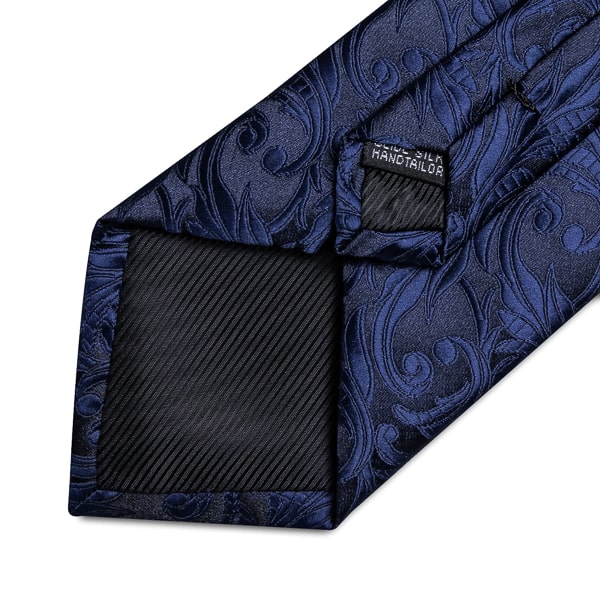 Details of the dark blue floral silk tie