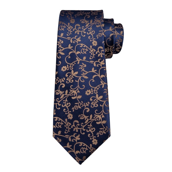 Dark blue silk tie with brown floral pattern