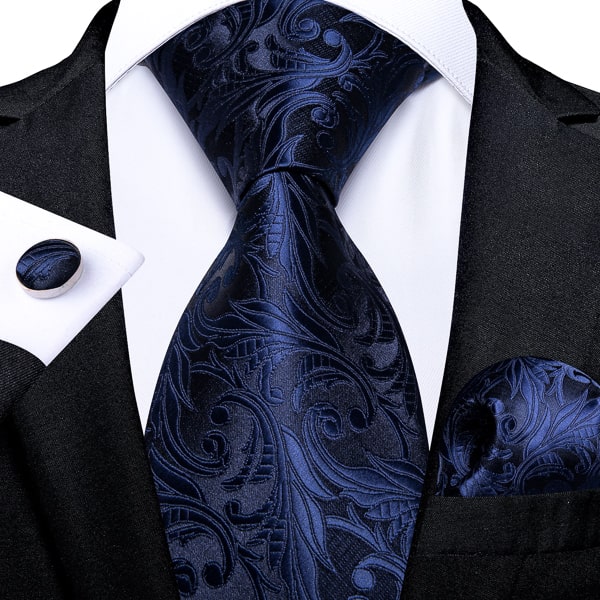 Dark blue silk tie with elegant floral pattern