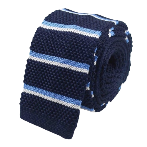 Classy Men Dark Blue Striped Square Knit Tie