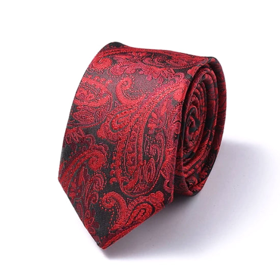 Classy Men Red Paisley Silk Skinny Tie