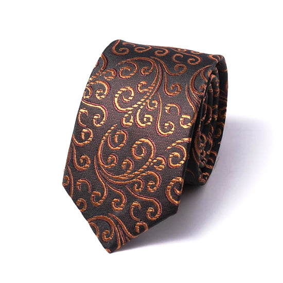 Classy Men Brown Swirly Silk Skinny Tie - Classy Men Collection