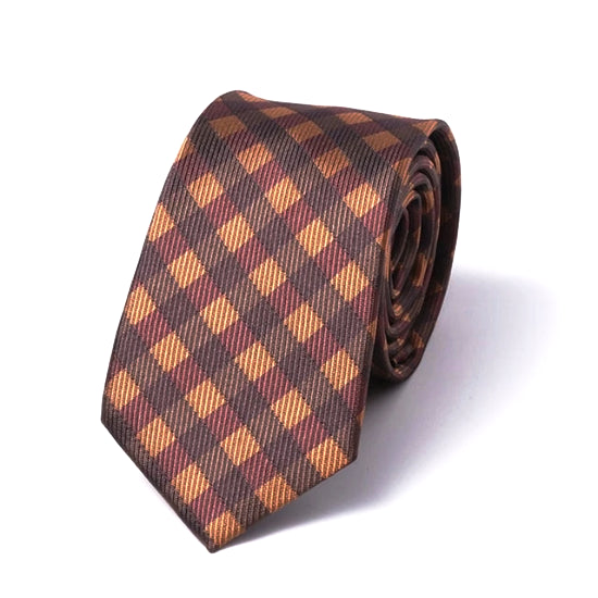 Classy Men Brown Gingham Silk Skinny Tie - Classy Men Collection