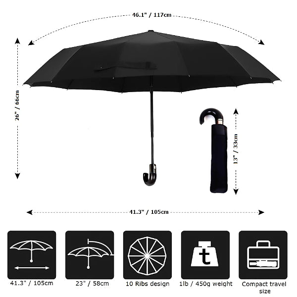 Folding leather handle rain umbrella size details