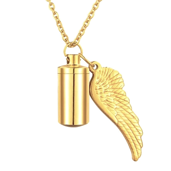 Gold Angel Wing Urn Pendant On A Gold Chain Necklace