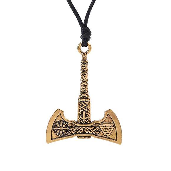 Gold Axe Pendant Necklace For Men On White Background