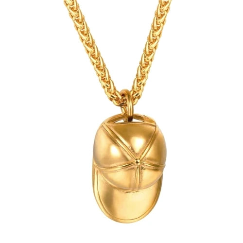 Gold baseball cap pendant necklace