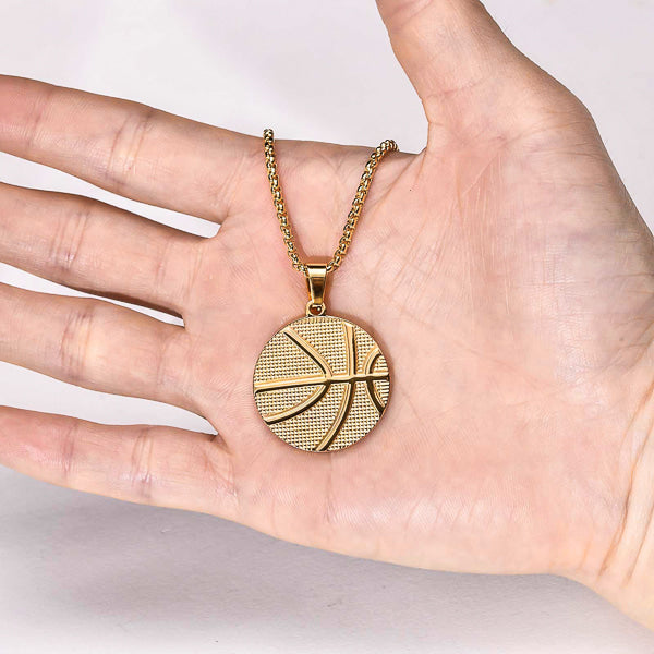 Gold basketball pendant necklace for men