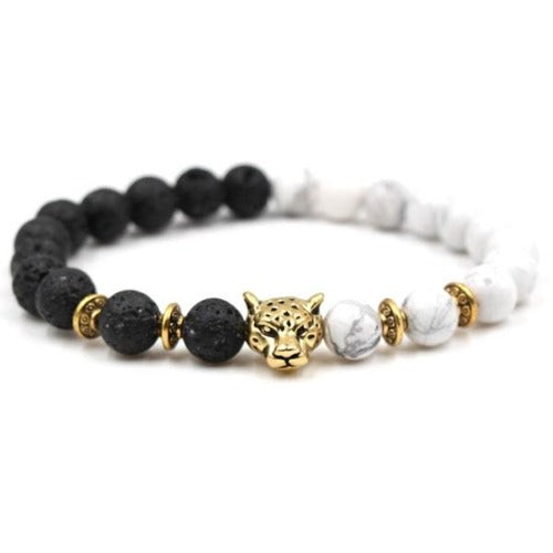 Black and white leopard bracelet with gold details