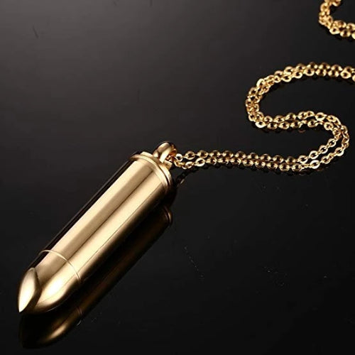 Mens Gold Pistol Bullet Urn Pendant Necklace For Ashes
