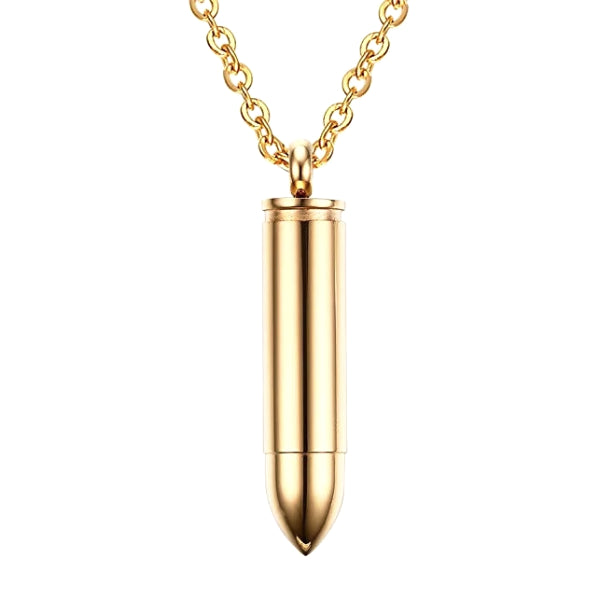 Gold Pistol Bullet Pendant Necklace For Men