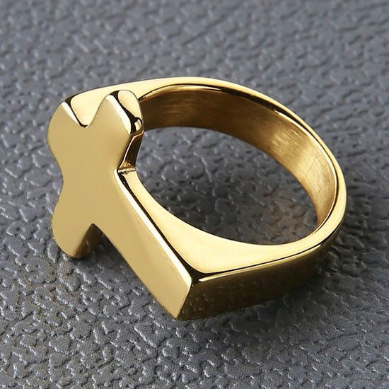 Gold cross ring for men