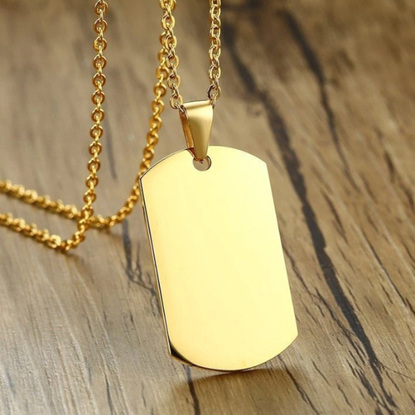 Gold Mens Dog Tag Photo Locket Personalized Cross Dog Tag Necklace