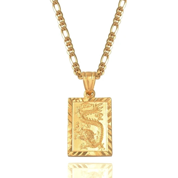 Gold plated dragon pendant necklace for men