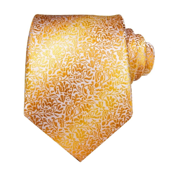 上品な男性オレンジ ゴールド花柄シルク ネクタイ