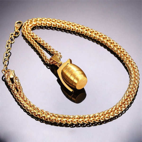 Classy Men Gold Grenade Pendant Necklace
