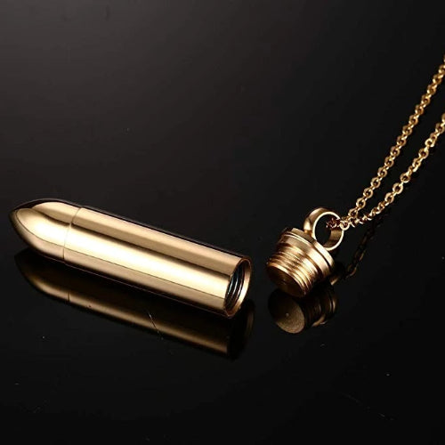 Openable Gold Pistol Bullet Urn Pendant Necklace For Ashes