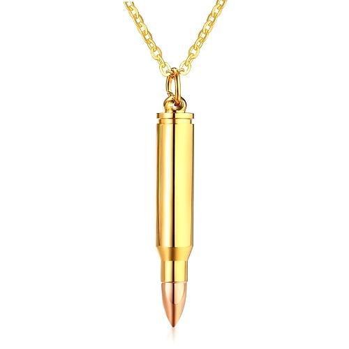 Gold Rifle Bullet Pendant On A Gold Chain Necklace For Men