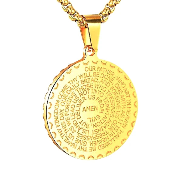Gold Lord's Prayer pendant necklace for men
