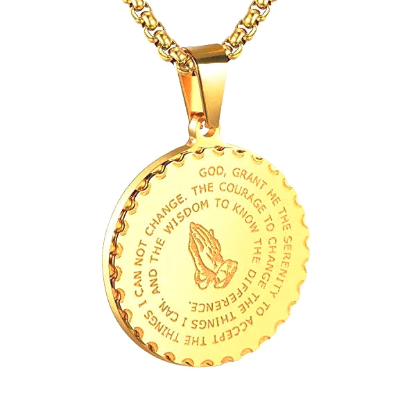 Gold serenity prayer pendant necklace for men