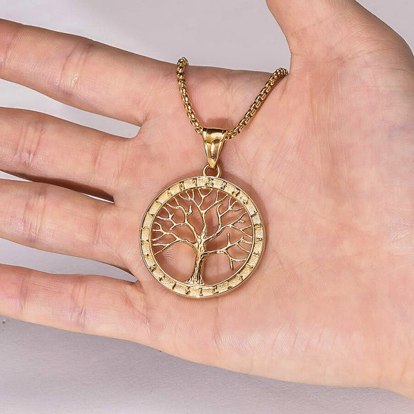 Gold tree of life pendant necklace for men