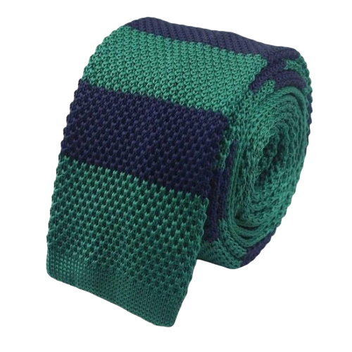 Classy Men Green Blue Striped Square Knit Tie