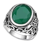 Jade Green Silver Signet Pinky Ring For Men