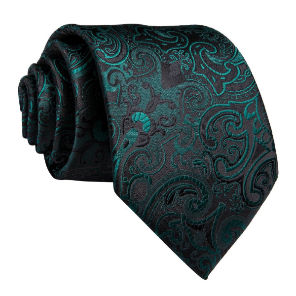 Green & black floral necktie made of silk