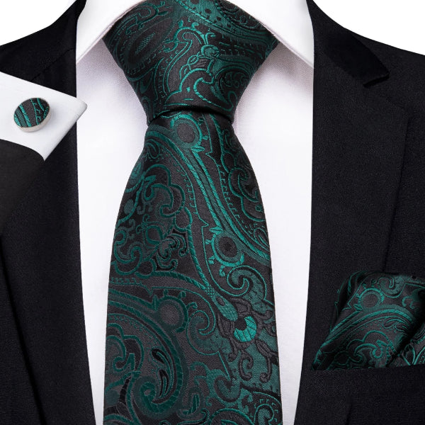 Green black floral tie set on a suit