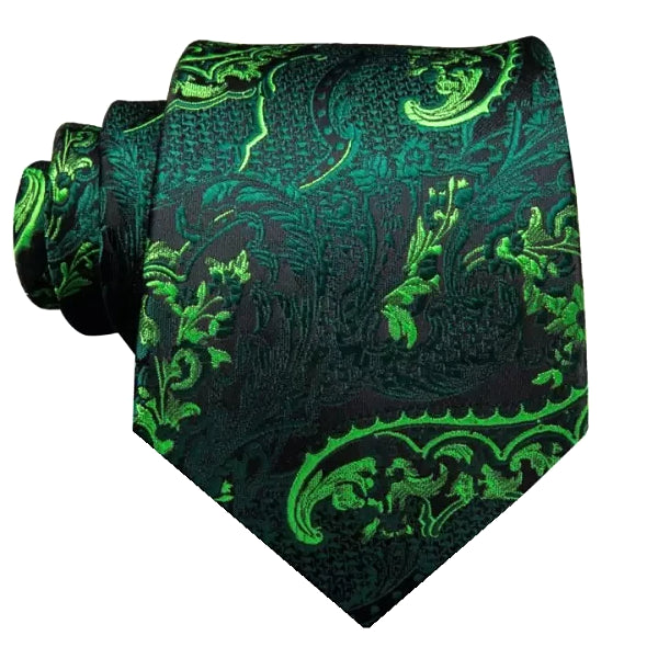 A luxurious green floral necktie made of silk