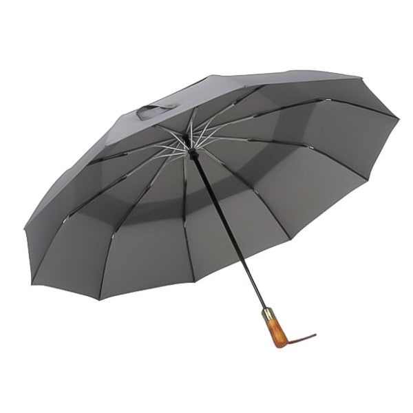 Grey Automatic Windproof Folding Umbrella Open