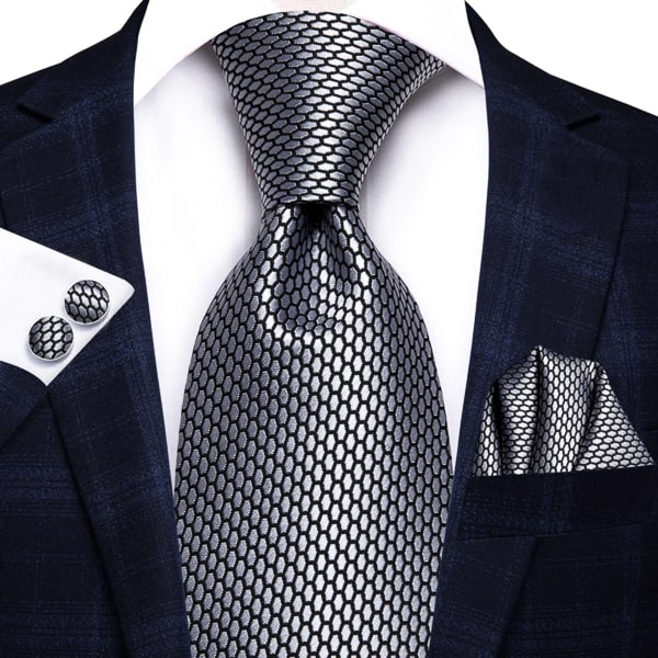 Grey hexagon silk tie