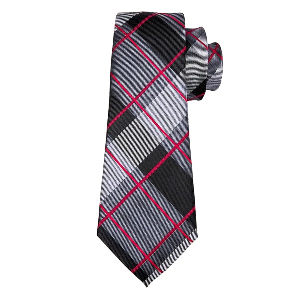 Grey and red checkered silk necktie