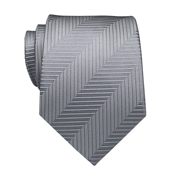 Grey silk tie with herringbone pattern
