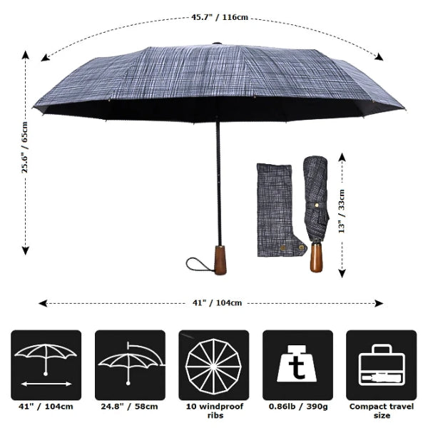 Grey plaid folding windproof umbrella size details