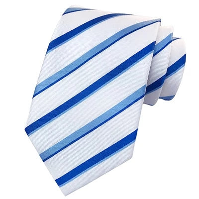 Classy Men Classic White Blue Striped Silk Tie - Classy Men Collection
