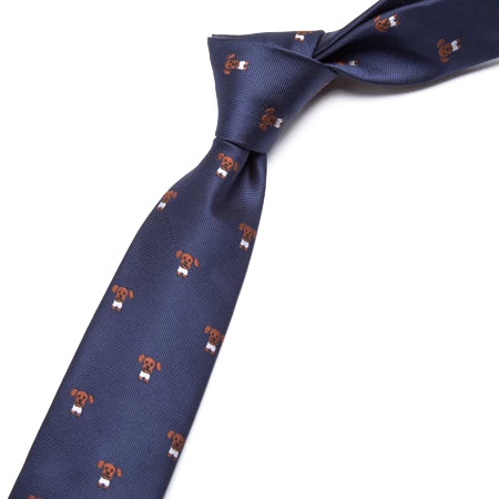Cravatta skinny da uomo di classe con motivo cane blu navy