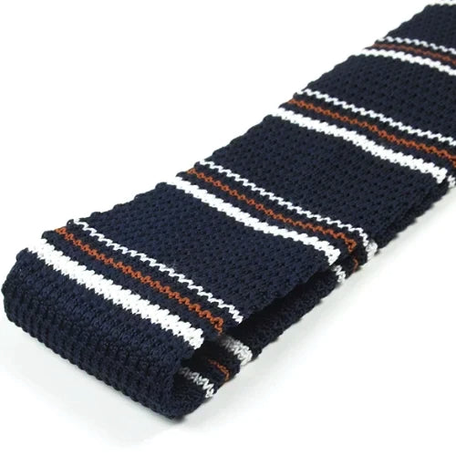 Classy Men Navy Blue Brown Striped Knitted Tie