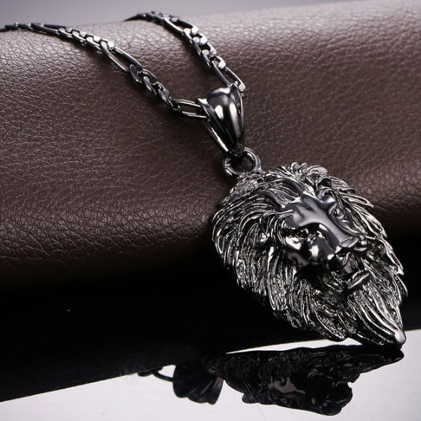Classy Men Black King Lion Pendant Necklace