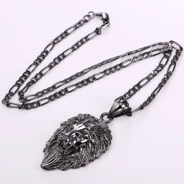 Classy Men Black King Lion Pendant Necklace