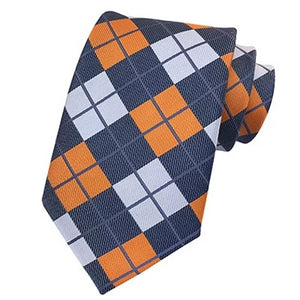 Classy Men Classic Orange Grey Check Silk Tie - Classy Men Collection
