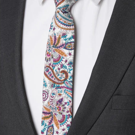 Classy Men Colorful Paisley Floral Skinny Cotton Tie