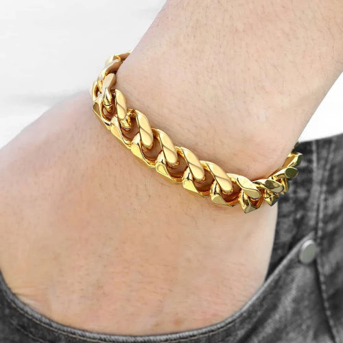 Classy Men Gold Heavy Cuban Link Chain Bracelet
