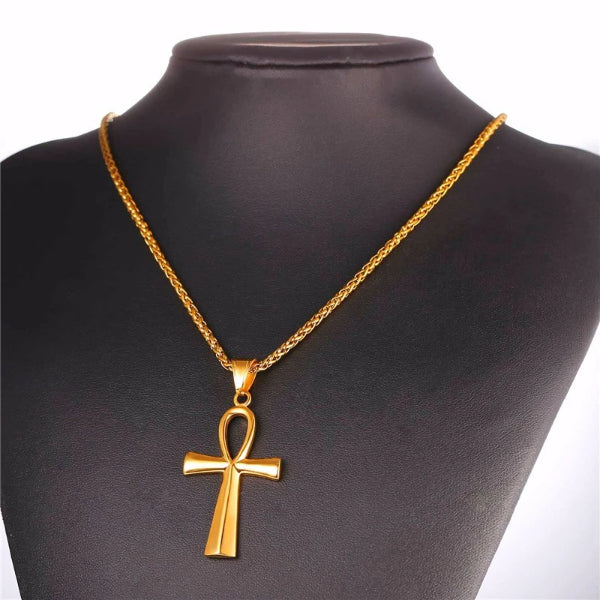Classy Men Gold Ankh Cross Pendant Necklace