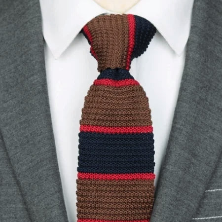 Classy Men Brown Blue Red Knitted Tie