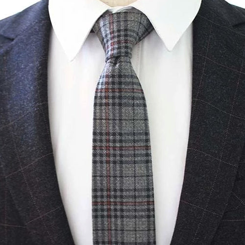 Classy Men Grey Red Checkered Cotton Necktie