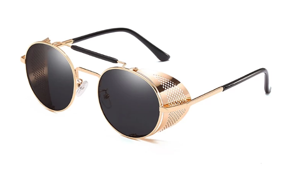 Occhiali Da Sole Stile Anni '60 – Lenti Nere E Montatura Oro Circolare 41mm