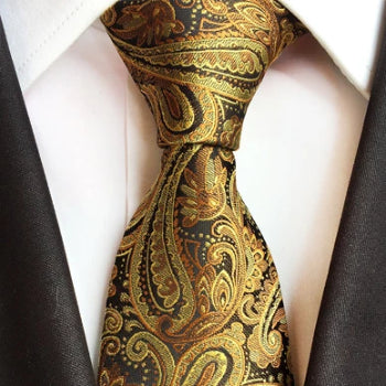 Classy Men Formal Gold Paisley Silk Necktie