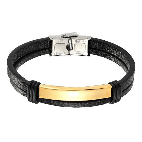 Classy Men Gold Bar Leather Bracelet